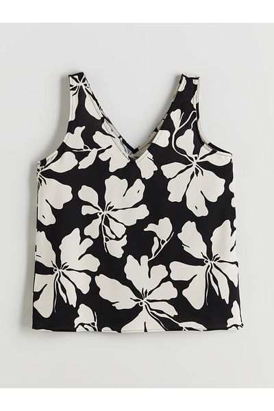 LC Waikiki Bluză din amestec de in floral cu decolteu în V