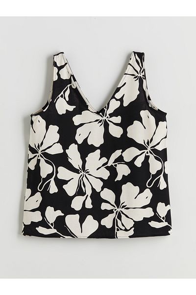 LC Waikiki Bluză din amestec de in floral cu decolteu în V