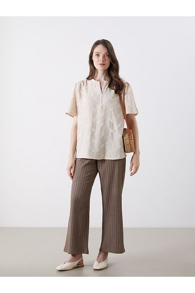 LC Waikiki Floral Embroidered Blouse with Peaked Collar