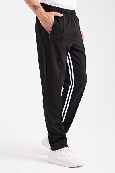 MYSPORT 6005 Μαύρο ανδρικό λάστιχο στη μέση, κορδόνι, πλαϊνές τσέπες, φερμουάρ, δίριγη μαύρη φόρμα