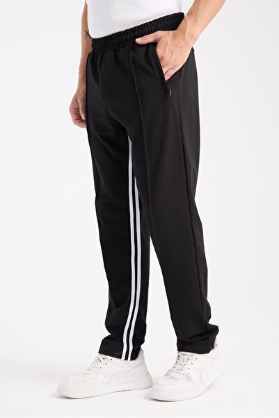 MYSPORT 6005 Μαύρο ανδρικό λάστιχο στη μέση, κορδόνι, πλαϊνές τσέπες, φερμουάρ, δίριγη μαύρη φόρμα