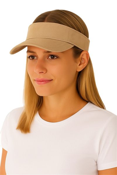 ZERAMİNE Visor Hat Uv Protective Tennis Hat 100% Cotton Dark Beige