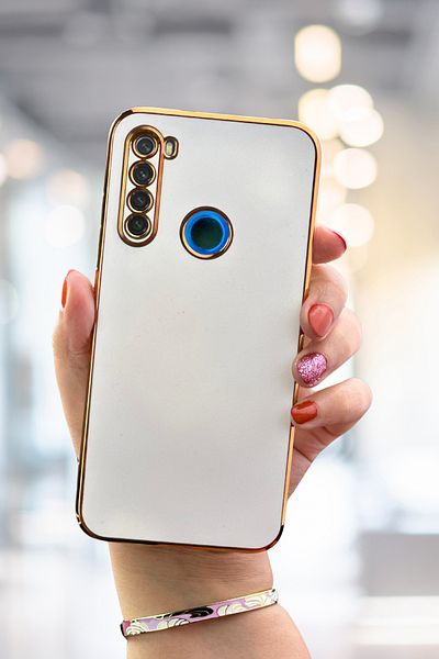Fibaks غلاف هاتف Redmi Note 8 ذو حافة لامعة ومطرز باللون الذهبي لحماية الكاميرا