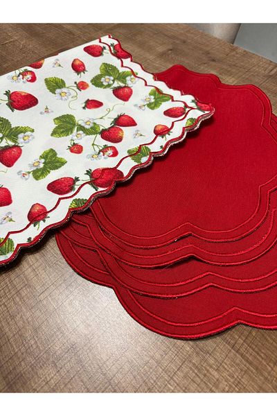 İNCİ ÇEYİZ 5 Piece Garden and Balcony Concept Embroidered American Service Plate and Runner
