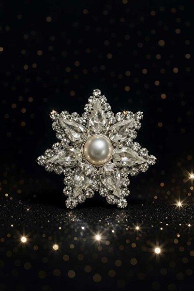 Furtek Aksesuar Gümüş Kaplama İncili Damla Taşlı Yıldız Model Broş