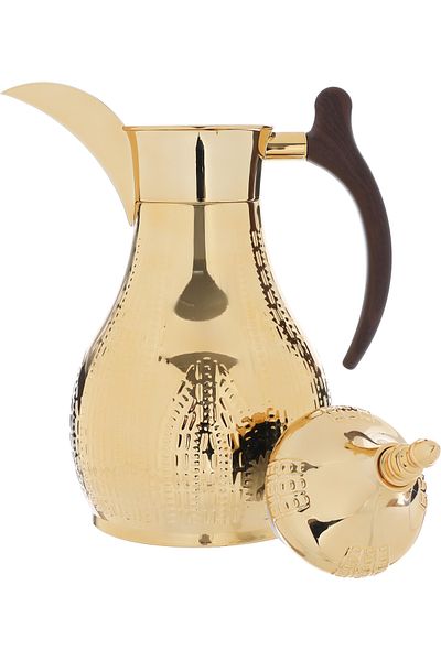 Alsaif Gallery Haila Golden Thermos Set, Engraved With A Wooden Hand, Two Pieces