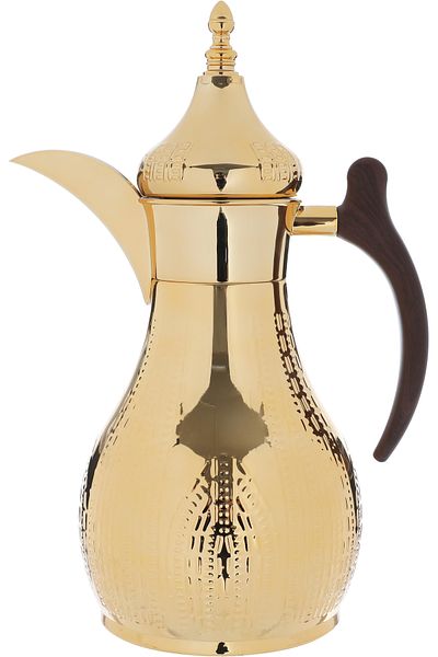 Alsaif Gallery Haila Golden Thermos Set, Engraved With A Wooden Hand, Two Pieces