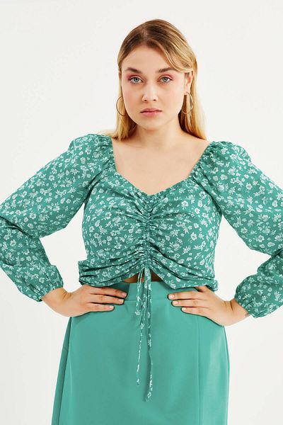 MYLİNE Square Neck Gathered Top