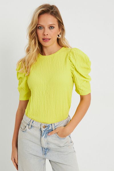 Cool & Sexy Γυναικεία Wrap Μπλούζα Neon Yellow AYD282