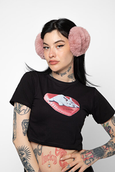 Sekizbiraltı Чорний кроп-топ з принтом кролика