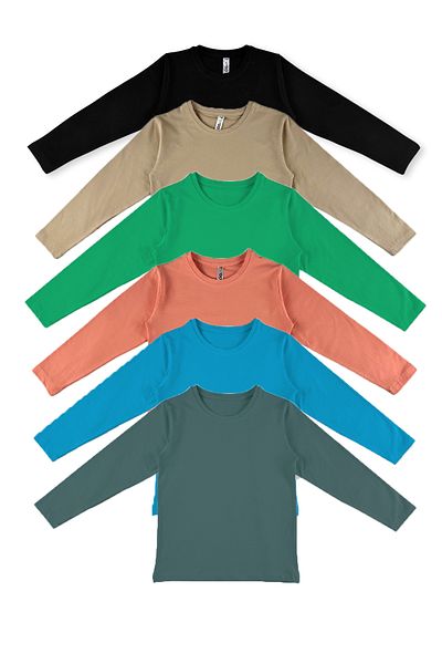 TWOO KİDS Set de 6 tricouri cu mânecă lungă pentru fete/băieți, cu design de bază, uni, sezoniere Badi St-3