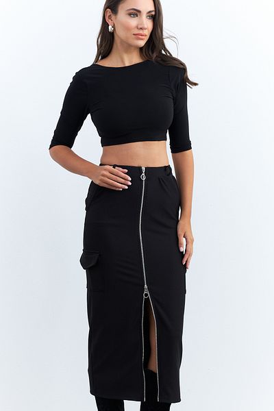 Cool & Sexy Fusta midi neagră cu fermoar pentru femei ELT3999