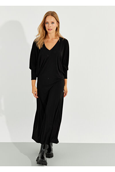 Cool & Sexy Women's Black Bat Sleeve Midi Dress BK272021