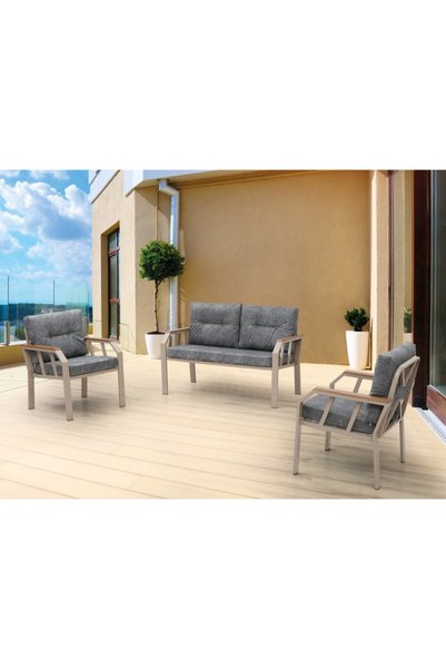Tu Tienda NERGİZ KAPİÇİNO 2+1+1+MERMER MASA(70X120) BALKON BAHÇE MUTFAK TAKIMI,GRİ