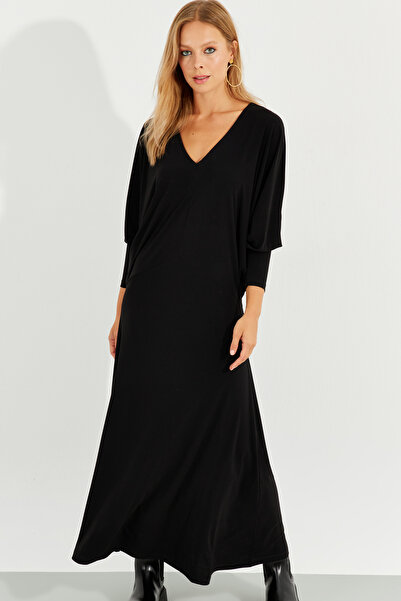 Cool & Sexy Women's Black Bat Sleeve Midi Dress BK272021