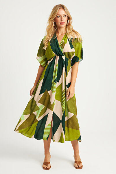 Cool & Sexy Dwurzędowa damska sukienka midi w kolorze khaki - HT108