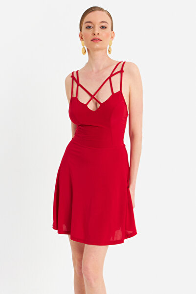 Cool & Sexy Women's Red Cross Strap Mini Dress Elt182