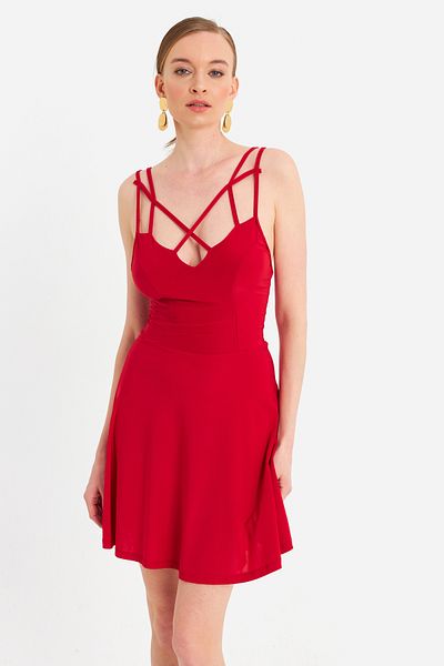 Cool & Sexy Women's Red Cross Strap Mini Dress Elt182
