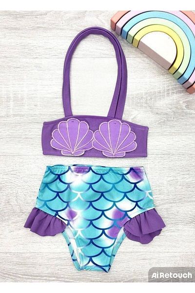 Yalçınoğlu Kids Girls' Mermaid Design Bikini Set I Two Piece Bikini Set – Girls' Beach Suit
