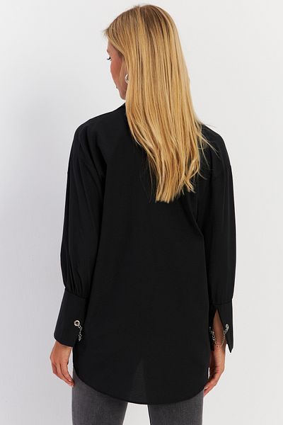 Cool & Sexy Černá kovová detailní dámská košile Asf13