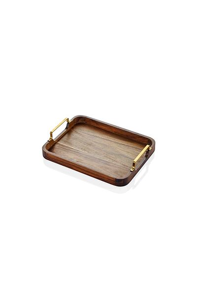 The Mia Natura Metal Arm Acacia Tray 30x23 cm