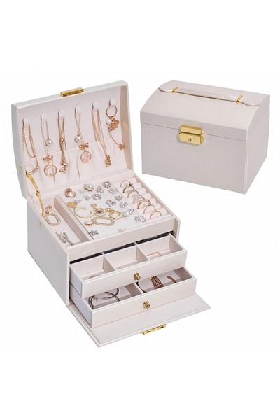 Generic Women's Jewelry Box Storage Box, Three-layer Jewelry Storage Box, Portable Jewelry Stand With Lock
