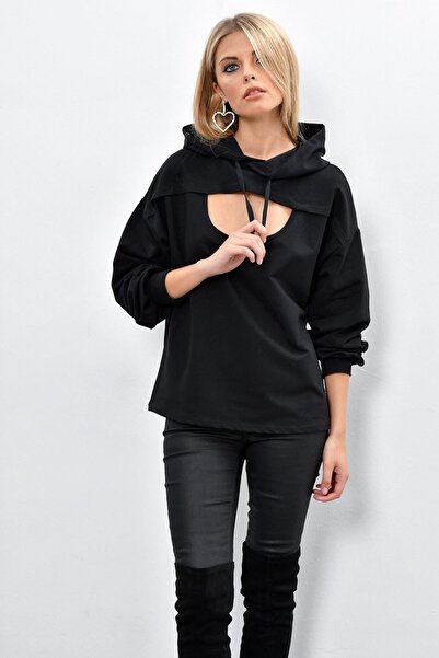 Cool & Sexy Dámská černá mikina s kapucí a okénkem na přední straně Yİ1669
