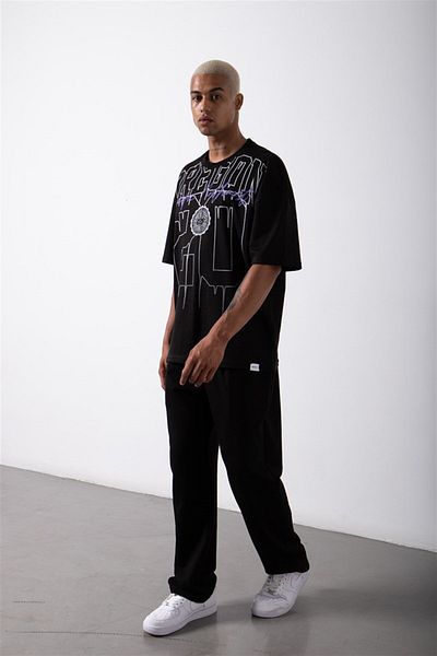Machinist Ανδρικό μπλουζάκι Oregon 20 εμπριμέ βαμβακερό oversize μαύρο