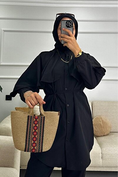 HİFADEN Γυναικείο πουκάμισο με κασκόλ και λεπτομέρεια με λαιμόκοψη, Μέγεθος:1.67 KG:62 S/M Όπως φαίνεται στην εικόνα