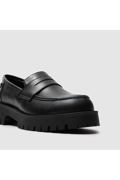 TOGO Siyah Hakiki Deri Kadın Loafer Ayakkabı [060145]