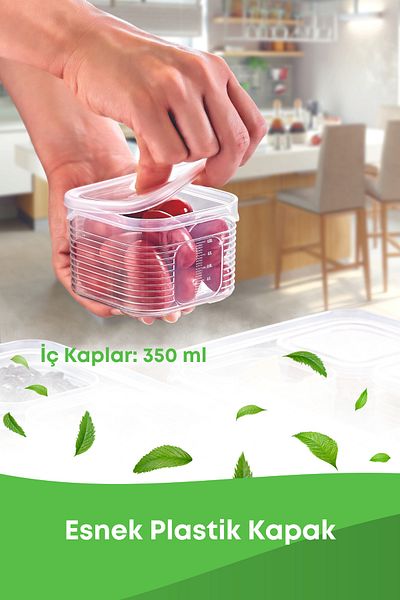 GRİMOR Life طقم حاوية تخزين مانعة للتسرب ومضادة للهواء مكون من 7 قطع - طقم نزهة الإفطار - ديب فريزر وميكروويف