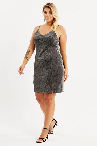 MYLİNE Glittery Rope Strap Slit Dress