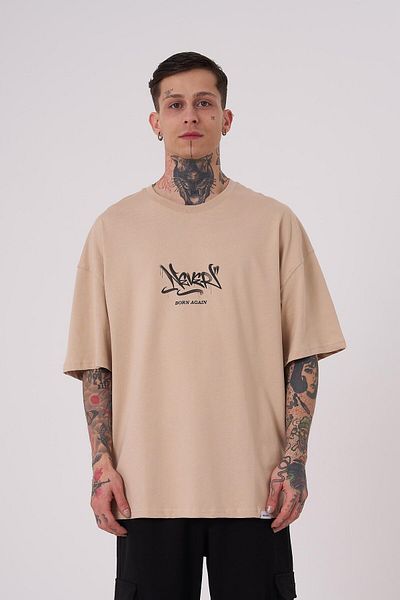 Machinist Tricou supradimensionat bej cu imprimeu Glory Shine pentru bărbați