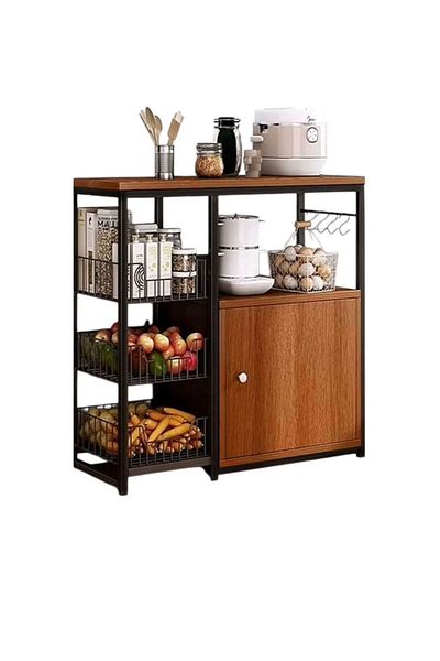 Generic Kitchen Storage Cabinet with Door and Shelves, Wooden Microwave Oven Stand, Free Standing Storage Sh