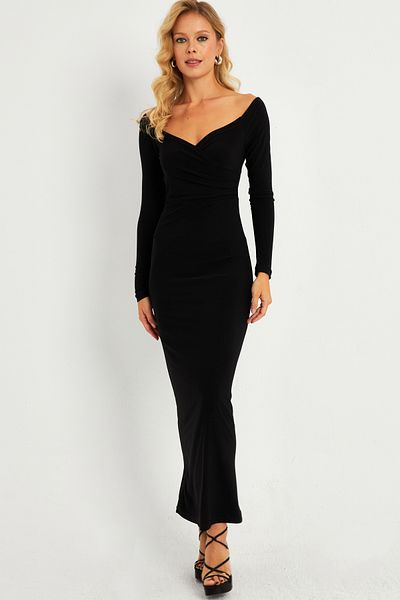 Cool & Sexy Rochie de Crăciun Midi neagră la două piepturi - LİK04