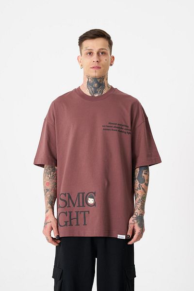 Machinist Men's Cosmic Light Printed Oversize Plum T-Shirt