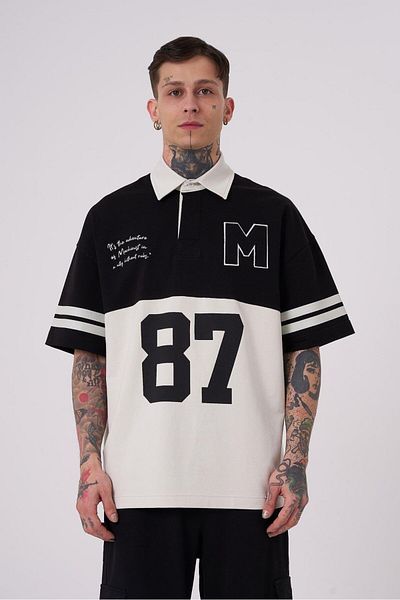 Machinist Men's 87 Pieced Polo Collar Black T-Shirt