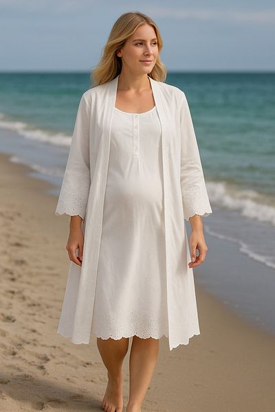 Rossa İntimo 100% Cotton Fisto Fabric Nightgown Set with Dressing Gown – Elegant, Modern and Natural Design