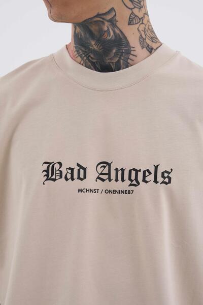 Machinist Bad Angels Printed Men's Oversize Beige T-Shirt