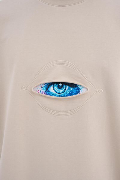Machinist Ανδρικό μπλουζάκι Born Again Eye με στάμπα Oversize ανοιχτό μπεζ