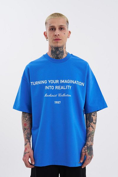 Machinist Men's Oversize Blue T-Shirt - Turning Your Imagination Printed