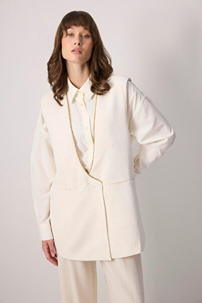 Touché Privé Taş Detaylı Keten Yelek