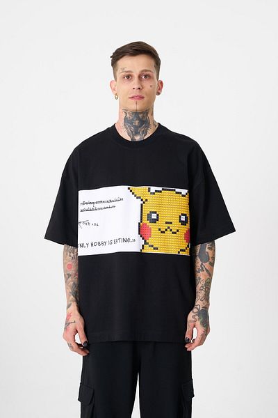 Machinist Men's Pikachu Printed Oversize Black T-Shirt
