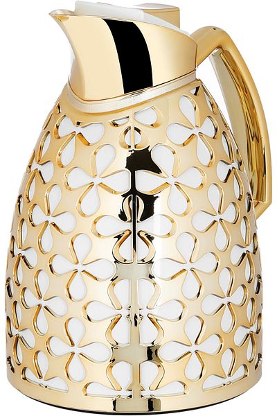 Alsaif Gallery Andalusia Alsaif Gallery Glass Thermos Set, 0.75.1 Liter - White And Gold
