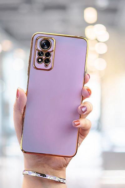 Fibaks حافظة Redmi Note 11 Pro & 12 Pro 4G ذات حافة لامعة ومطرزة باللون الذهبي وغطاء حماية للكاميرا