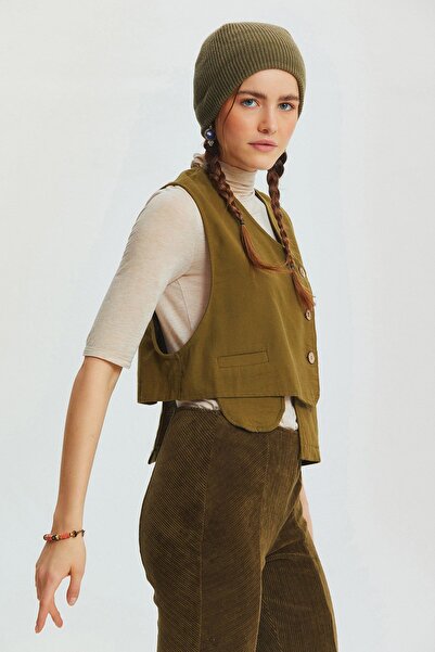 Clandestino Детальний асиметричний крій Богемський жилет Хакі