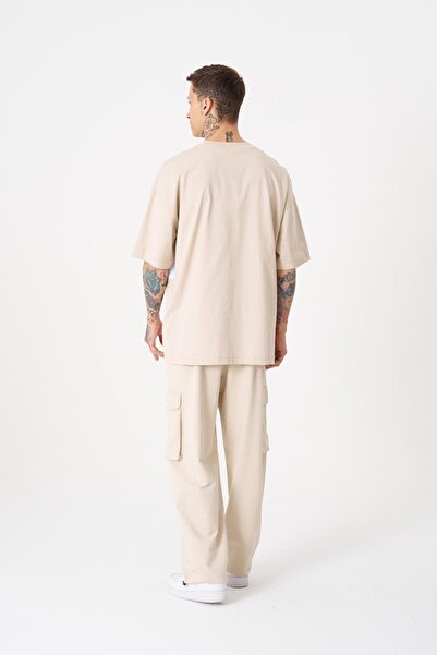 Machinist Ανδρικό μπλουζάκι με στάμπα ροζ Panther Oversize ανοιχτό μπεζ