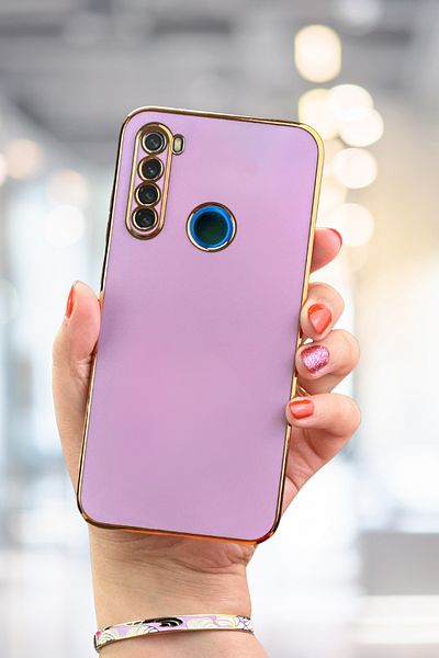 Fibaks غلاف هاتف Redmi Note 8 ذو حافة لامعة ومطرز باللون الذهبي لحماية الكاميرا