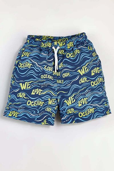 Gold Class Kidswear Pantaloni scurți de mare pentru băieți, căptușiți cu șnur cu imprimeu Wave