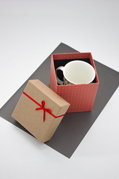 carton box Karton Kutu 1 Adet Küçük Kraft Kırmızı Desenli Boş Hediye Sert Kutu 9,5cmx9,5cmx11,5cm